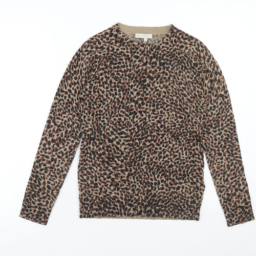 Hobbs Womens Brown Round Neck Animal Print Viscose Pullover Jumper Size XS