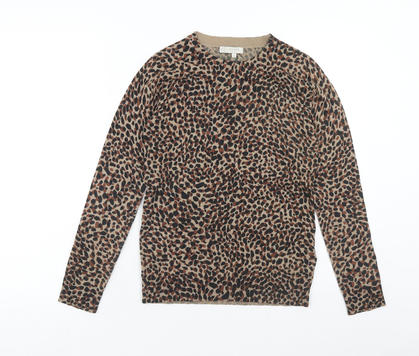 Hobbs Womens Brown Round Neck Animal Print Viscose Pullover Jumper Size XS