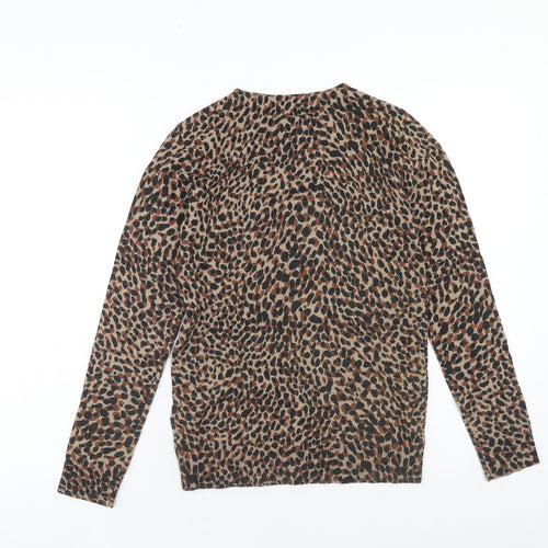 Hobbs Womens Brown Round Neck Animal Print Viscose Pullover Jumper Size XS