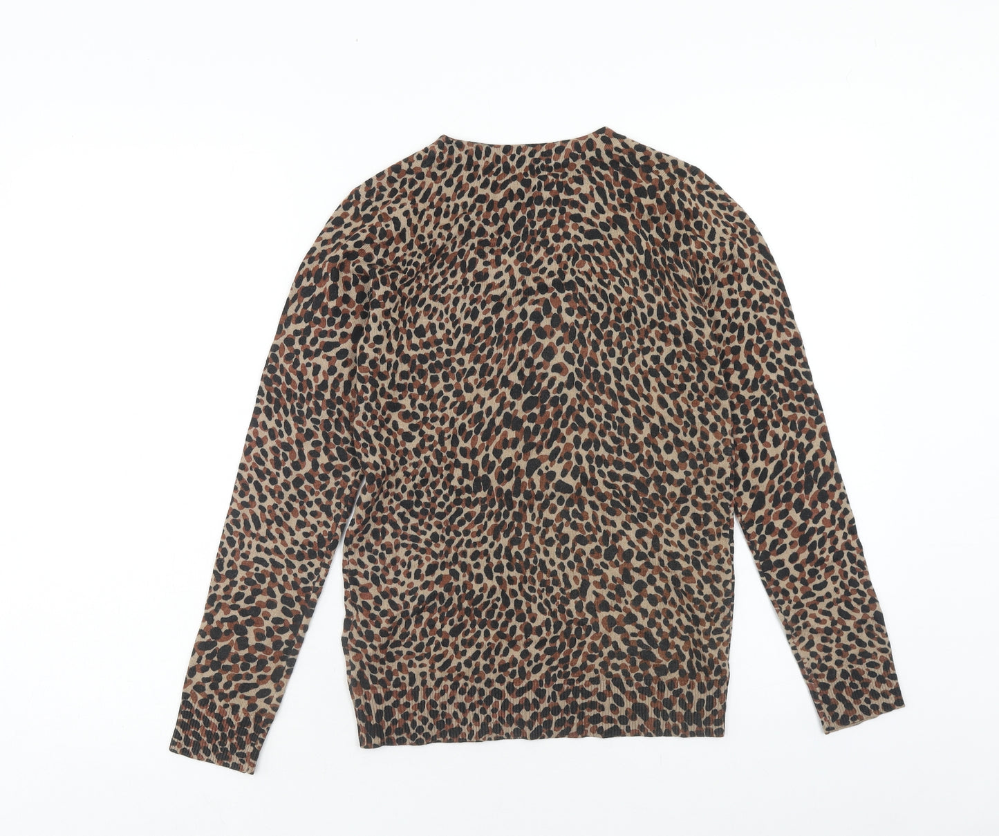Hobbs Womens Brown Round Neck Animal Print Viscose Pullover Jumper Size XS