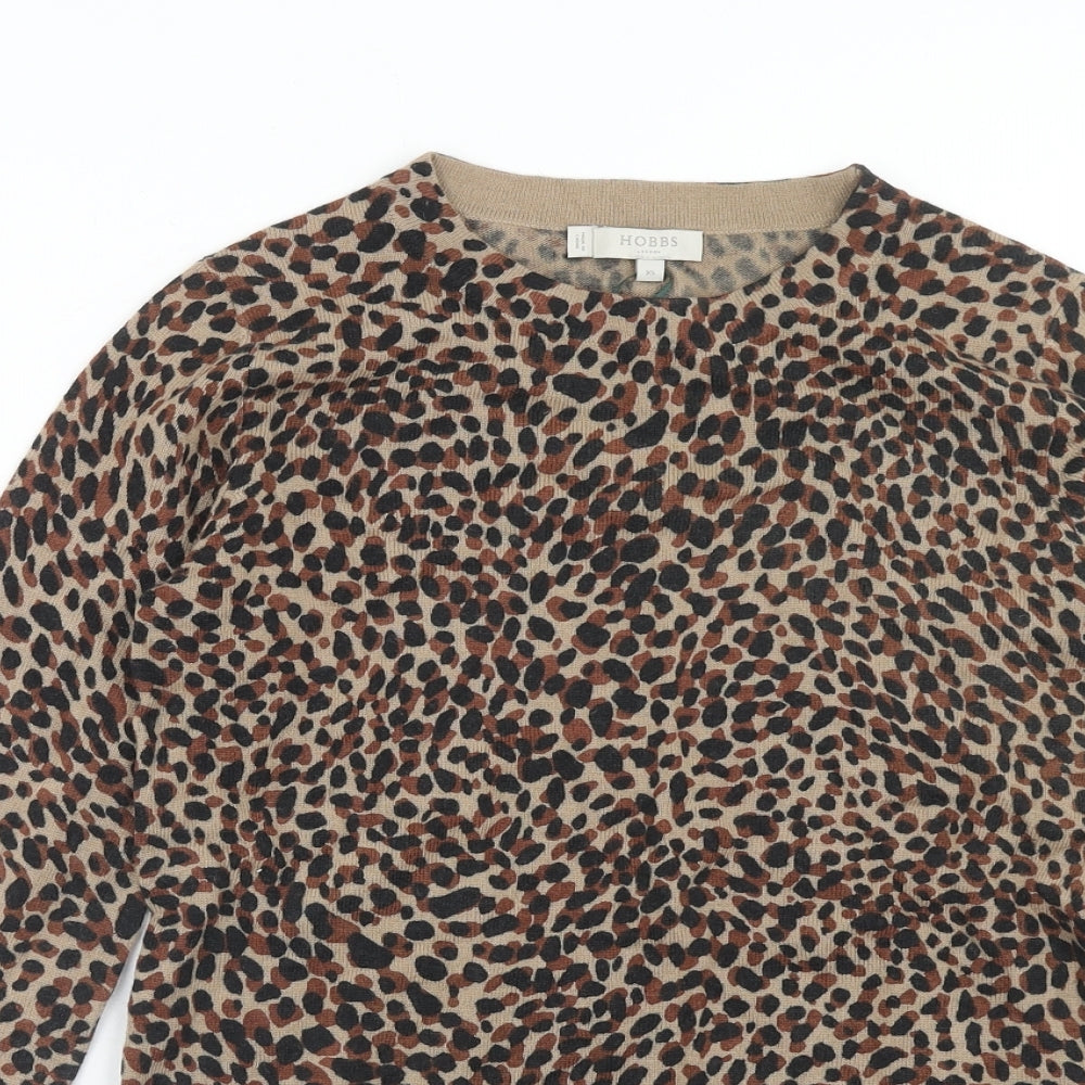Hobbs Womens Brown Round Neck Animal Print Viscose Pullover Jumper Size XS