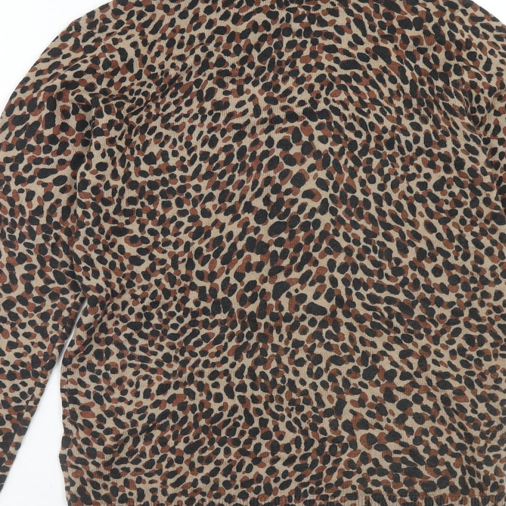 Hobbs Womens Brown Round Neck Animal Print Viscose Pullover Jumper Size XS