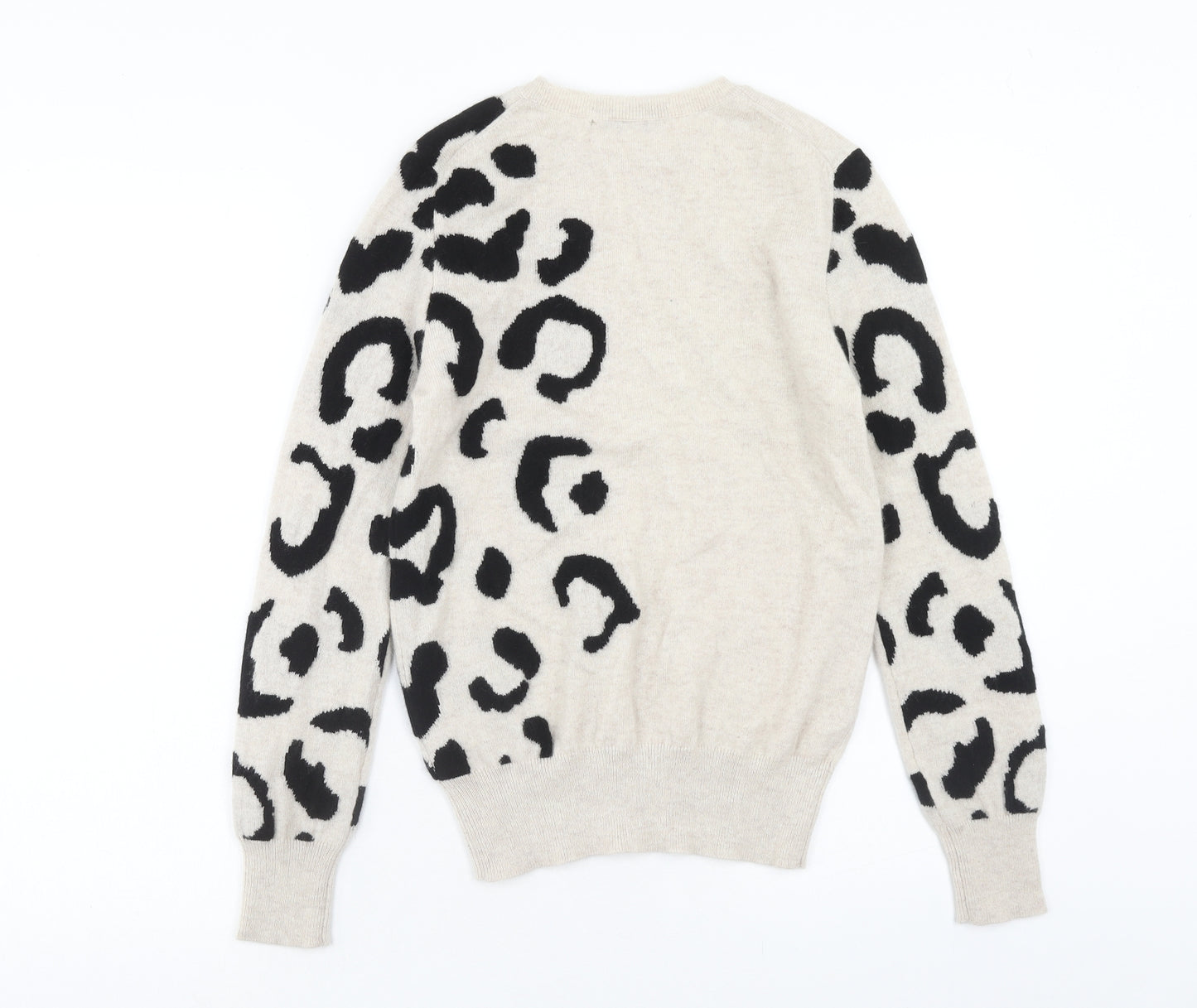 Autograph Womens Beige Round Neck Animal Print Cashmere Pullover Jumper Size 8