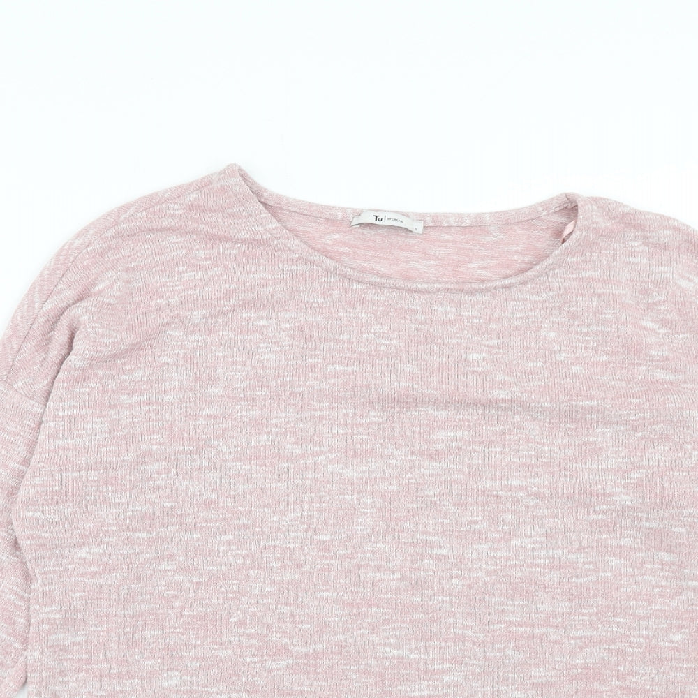 TU Womens Pink Polyester Basic Blouse Size 8 Round Neck