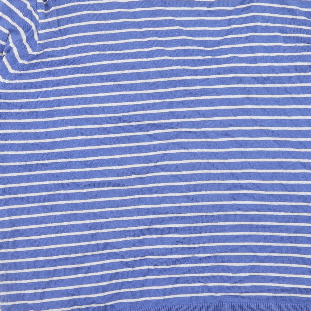 Per Una Womens Blue V-Neck Striped Cotton Cardigan Jumper Size 18 - Floral Detail