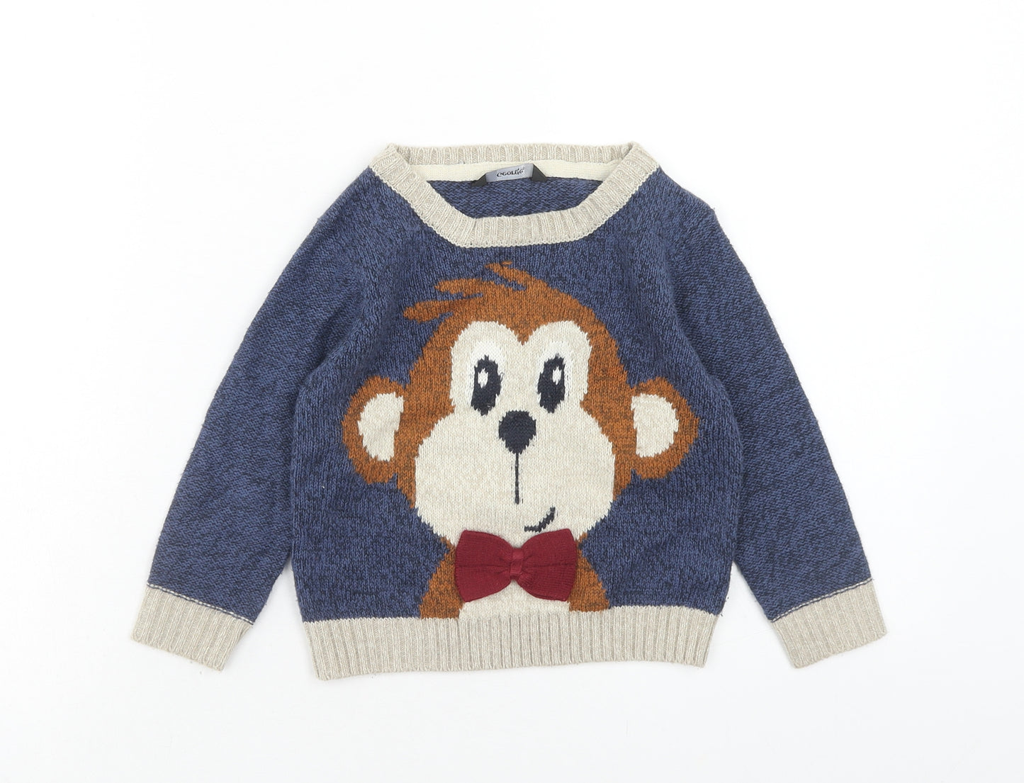 George Boys Blue Scoop Neck Acrylic Pullover Jumper Size 2-3 Years Pullover - Monkey