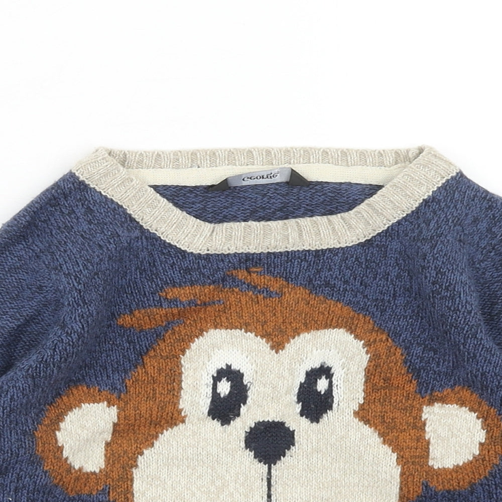 George Boys Blue Scoop Neck Acrylic Pullover Jumper Size 2-3 Years Pullover - Monkey