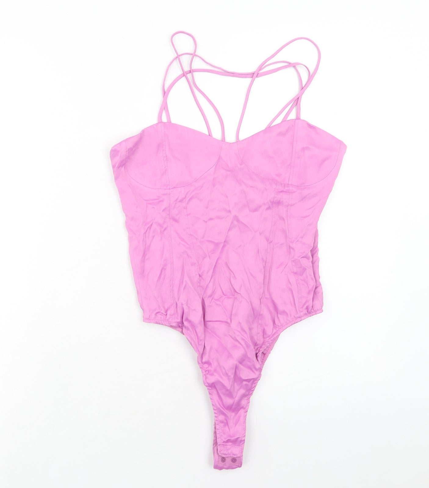 Zara Womens Pink Viscose Bodysuit One-Piece Size M Zip