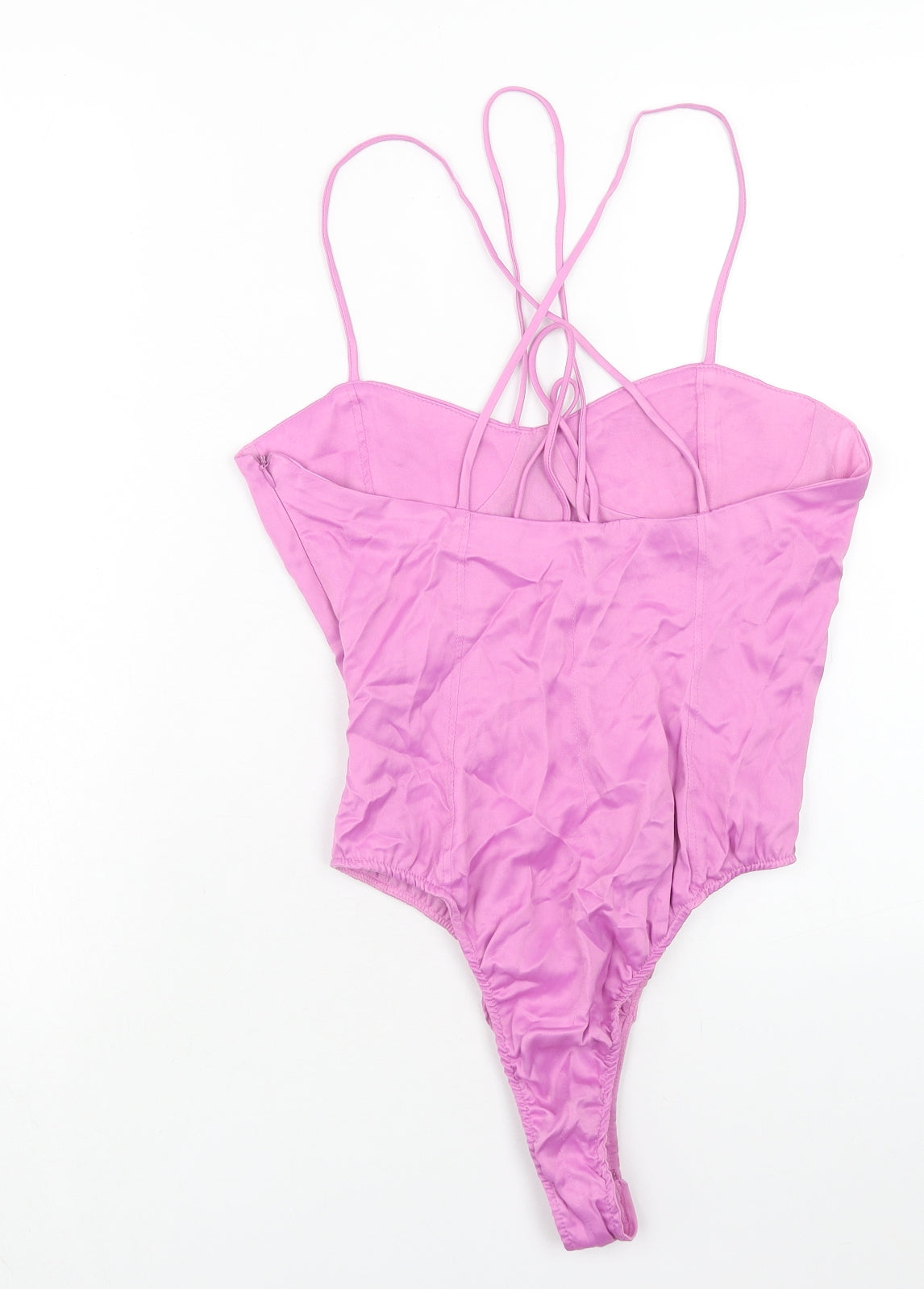 Zara Womens Pink Viscose Bodysuit One-Piece Size M Zip