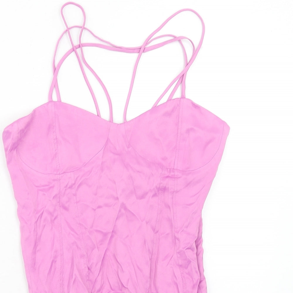 Zara Womens Pink Viscose Bodysuit One-Piece Size M Zip