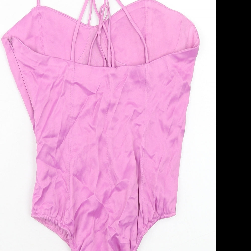 Zara Womens Pink Viscose Bodysuit One-Piece Size M Zip