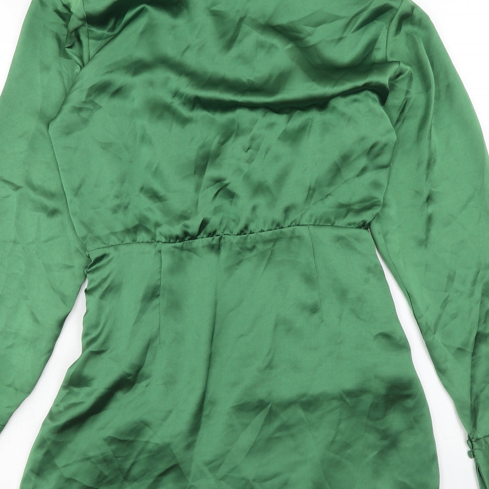 Zara Womens Green Polyester Shirt Dress Size S Collared Zip - Shoulder Pads