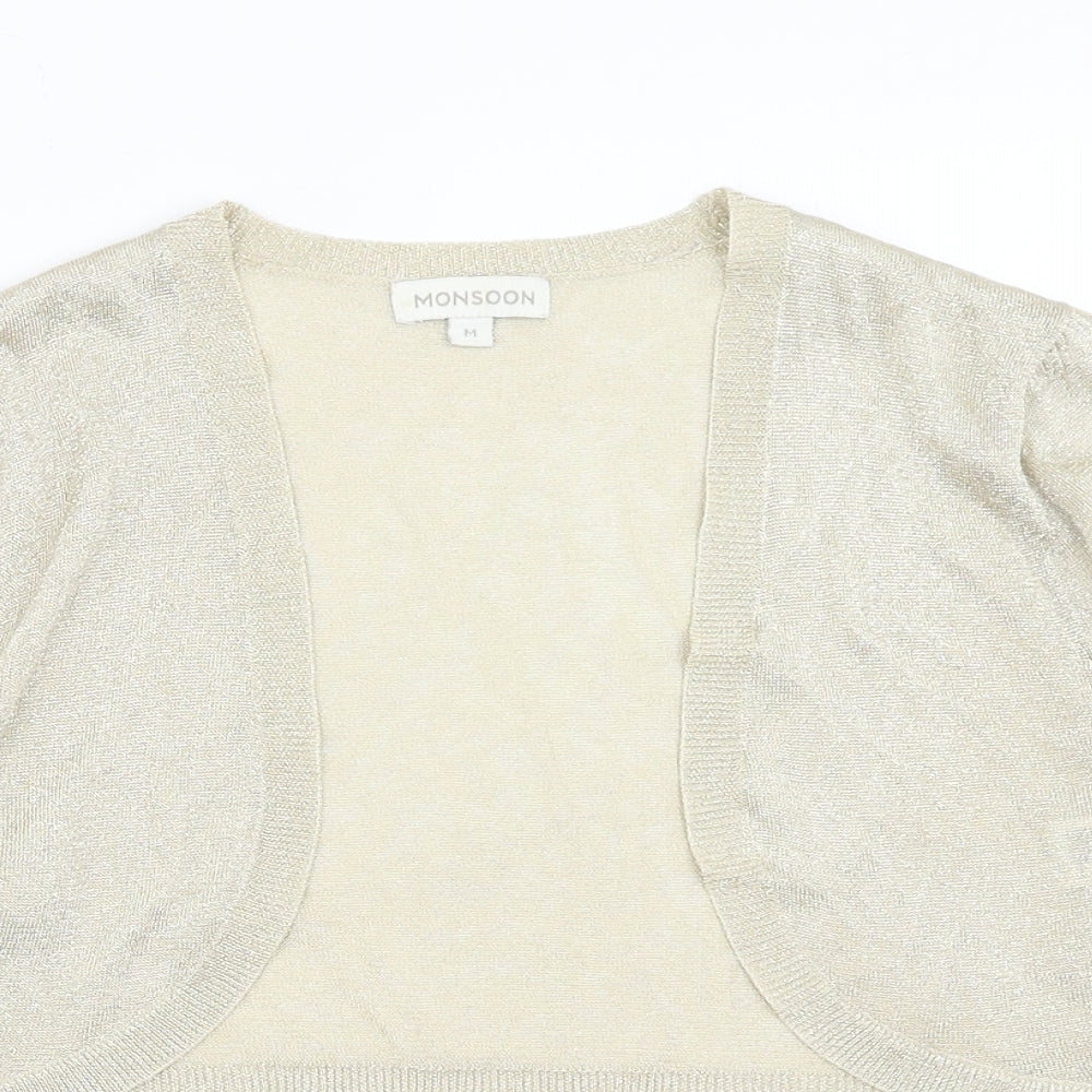 Monsoon Womens Gold V-Neck Polyester Cardigan Jumper Size M