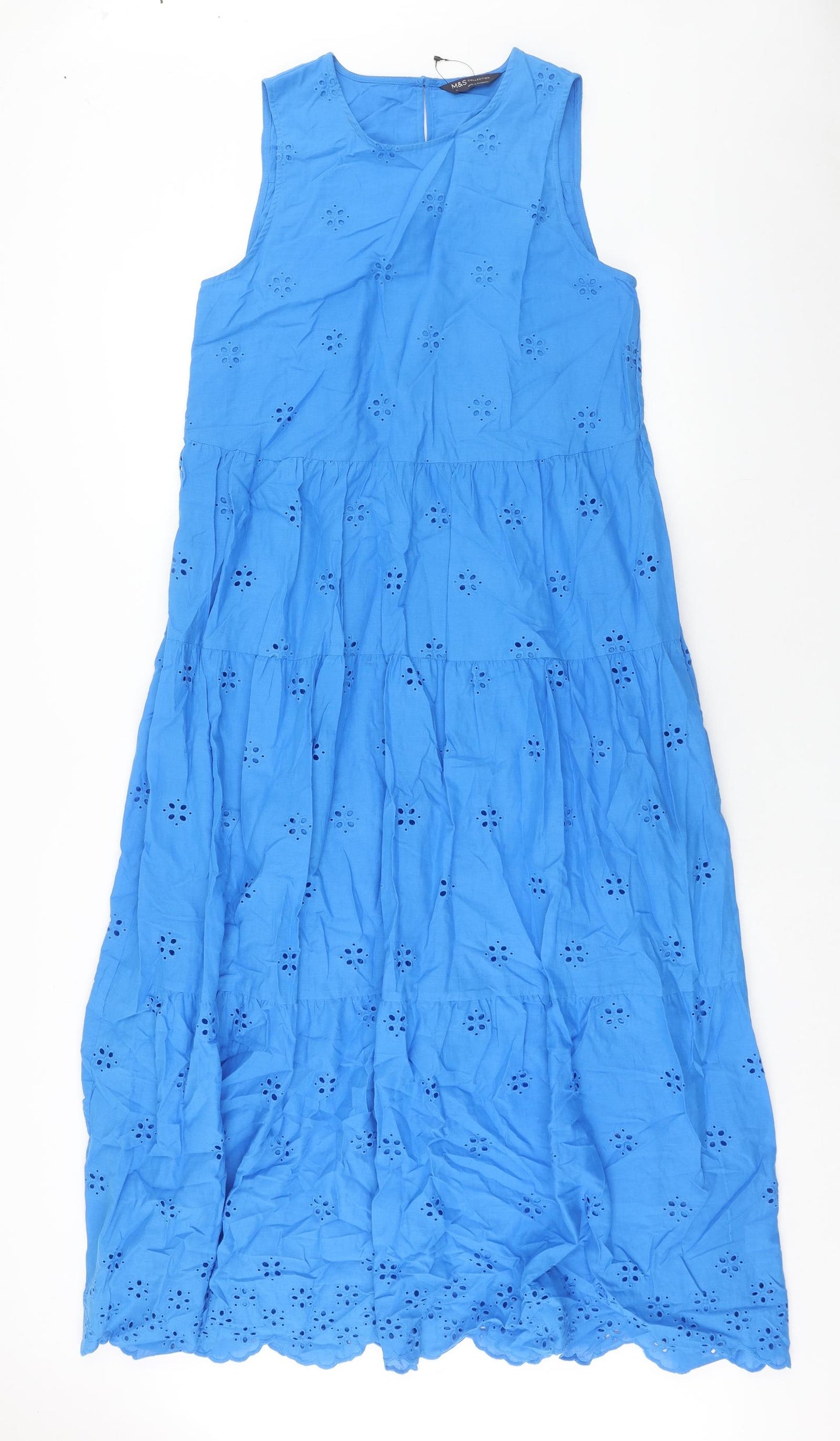 Marks and Spencer Womens Blue Geometric Cotton Maxi Size 10 Round Neck Button