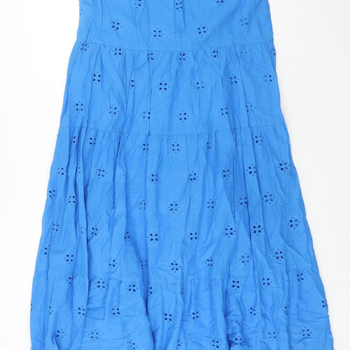 Marks and Spencer Womens Blue Geometric Cotton Maxi Size 10 Round Neck Button