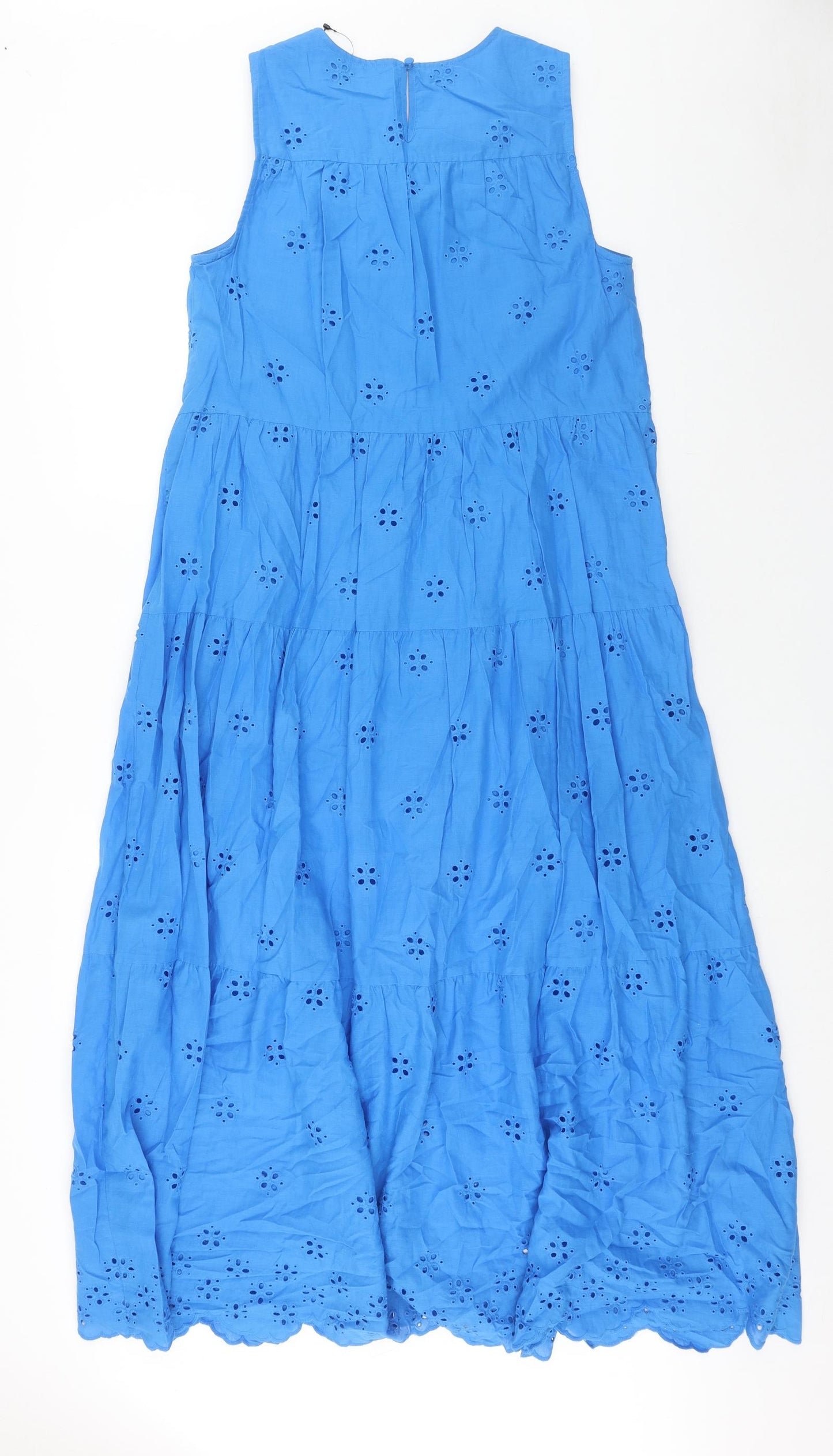 Marks and Spencer Womens Blue Geometric Cotton Maxi Size 10 Round Neck Button
