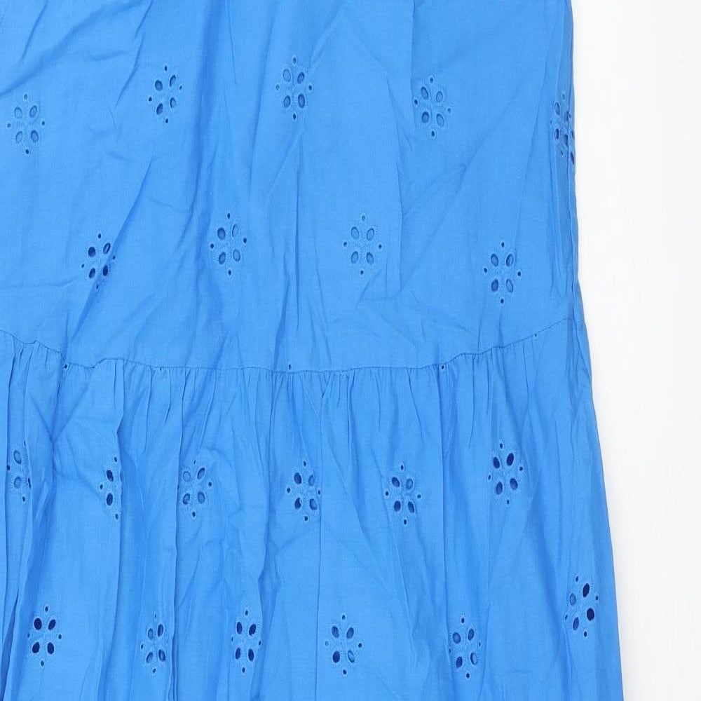 Marks and Spencer Womens Blue Geometric Cotton Maxi Size 10 Round Neck Button