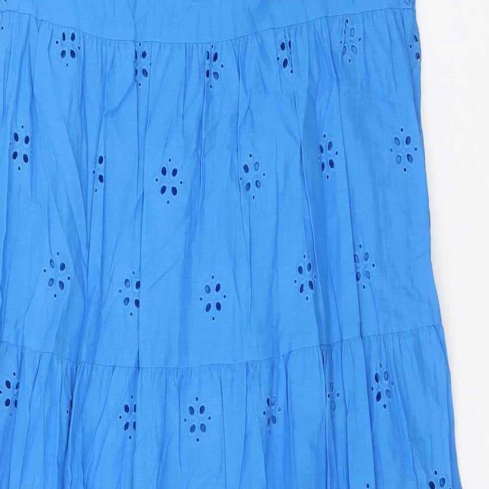 Marks and Spencer Womens Blue Geometric Cotton Maxi Size 10 Round Neck Button