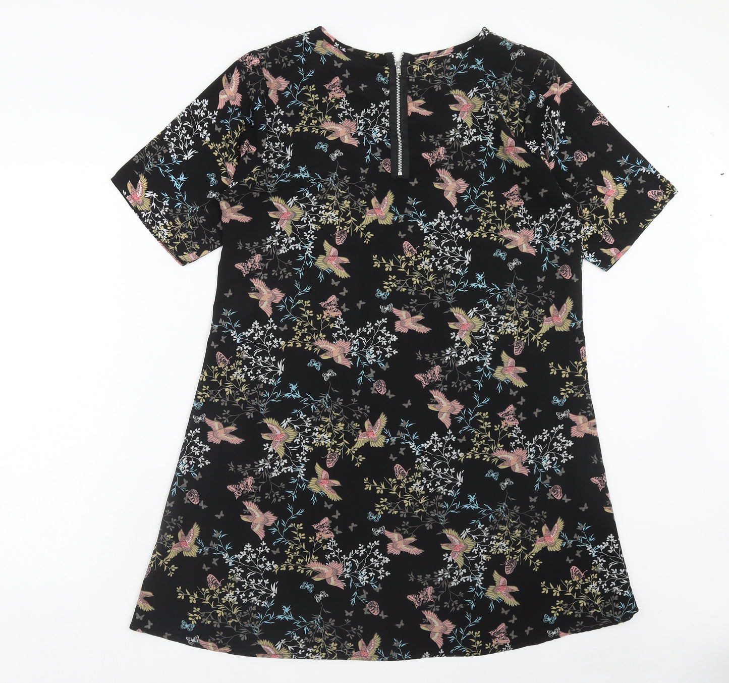 Apricot Womens Black Floral Polyester A-Line Size 14 Round Neck Zip