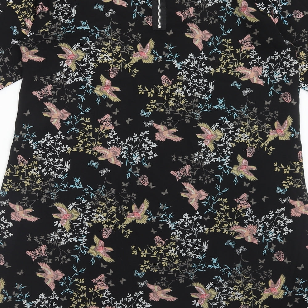 Apricot Womens Black Floral Polyester A-Line Size 14 Round Neck Zip