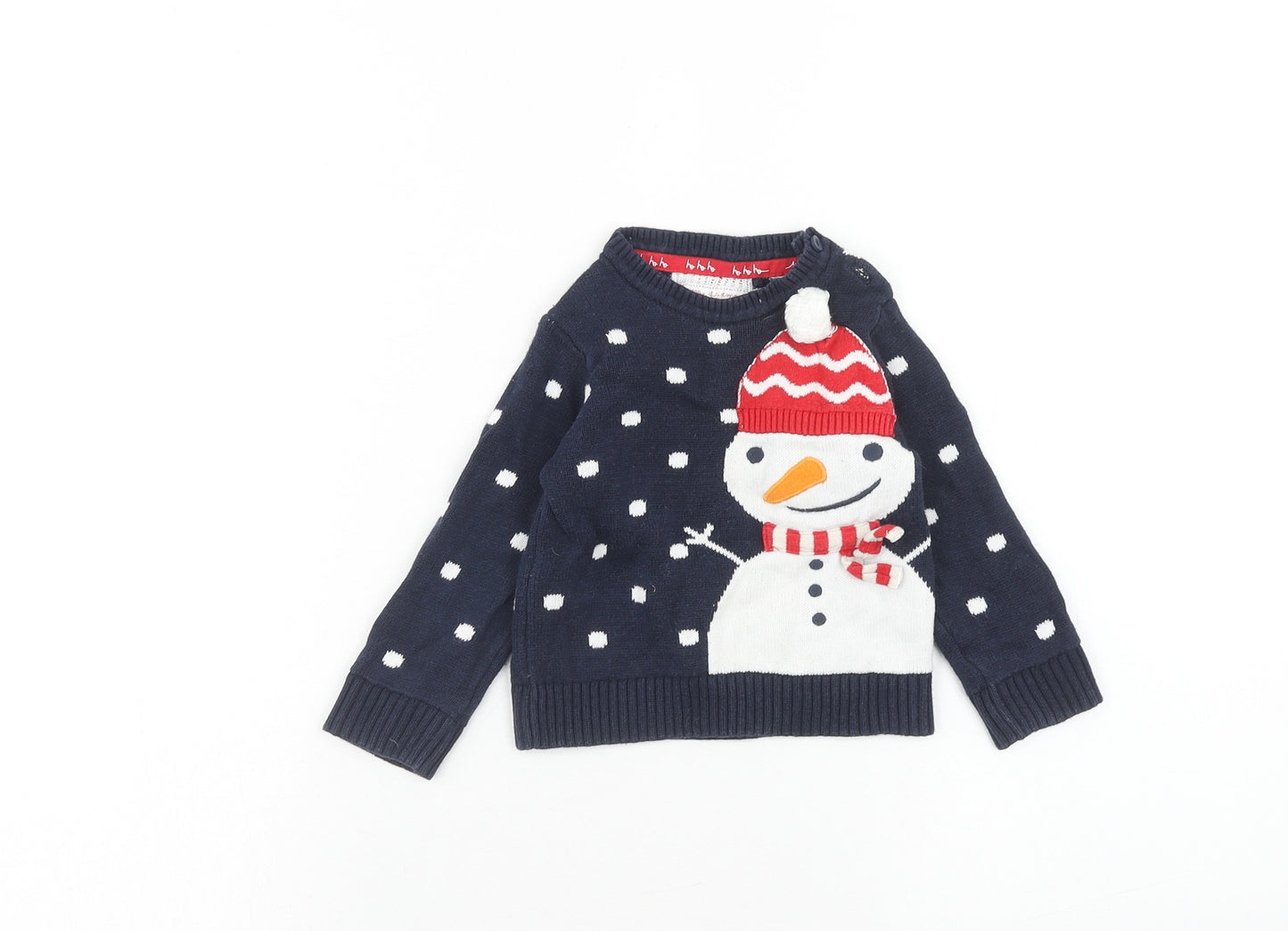 Mothercare Boys Blue Polka Dot Cotton Pullover Jumper Size 6-9 Months Button - Christmas