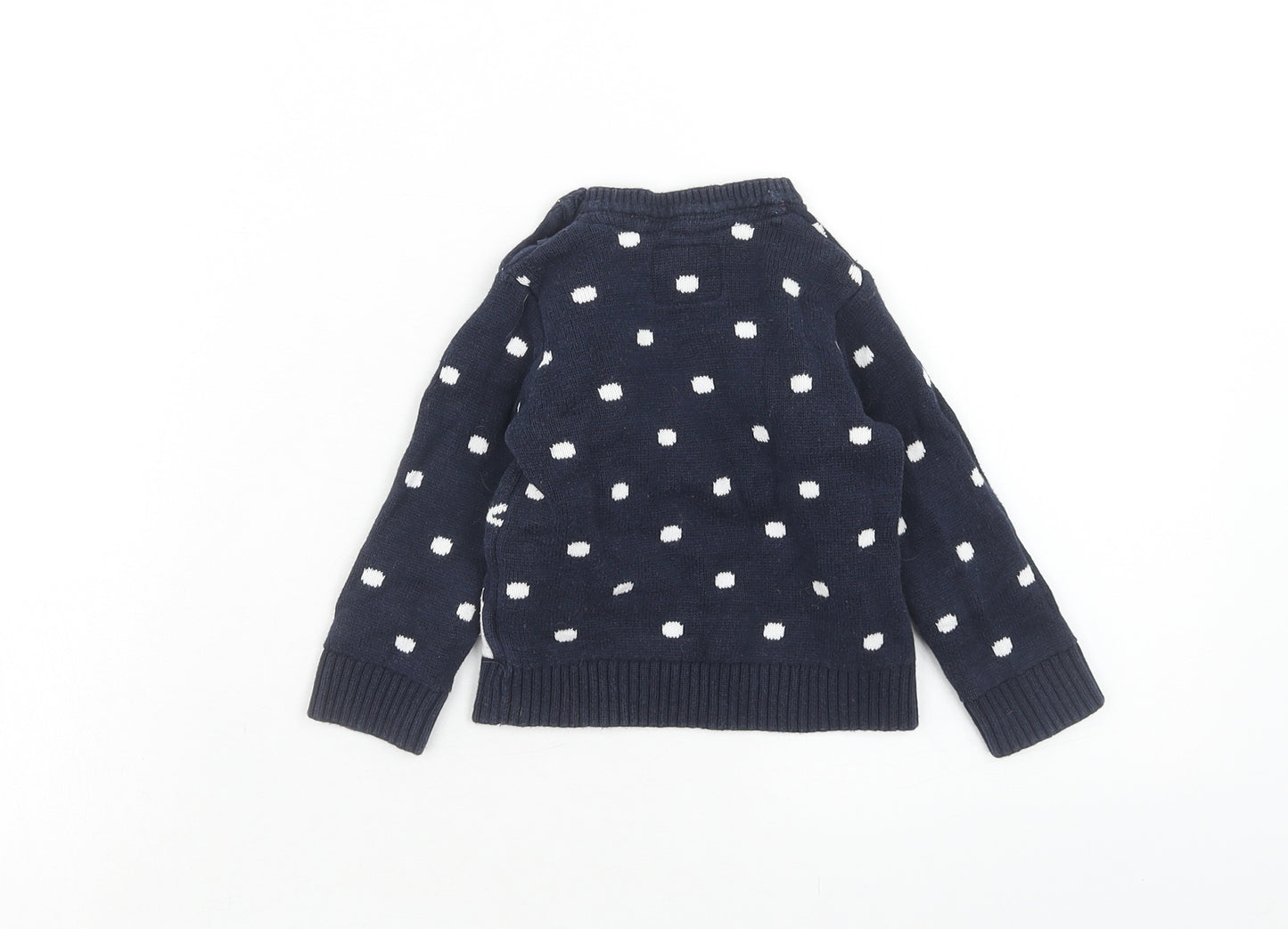 Mothercare Boys Blue Polka Dot Cotton Pullover Jumper Size 6-9 Months Button - Christmas