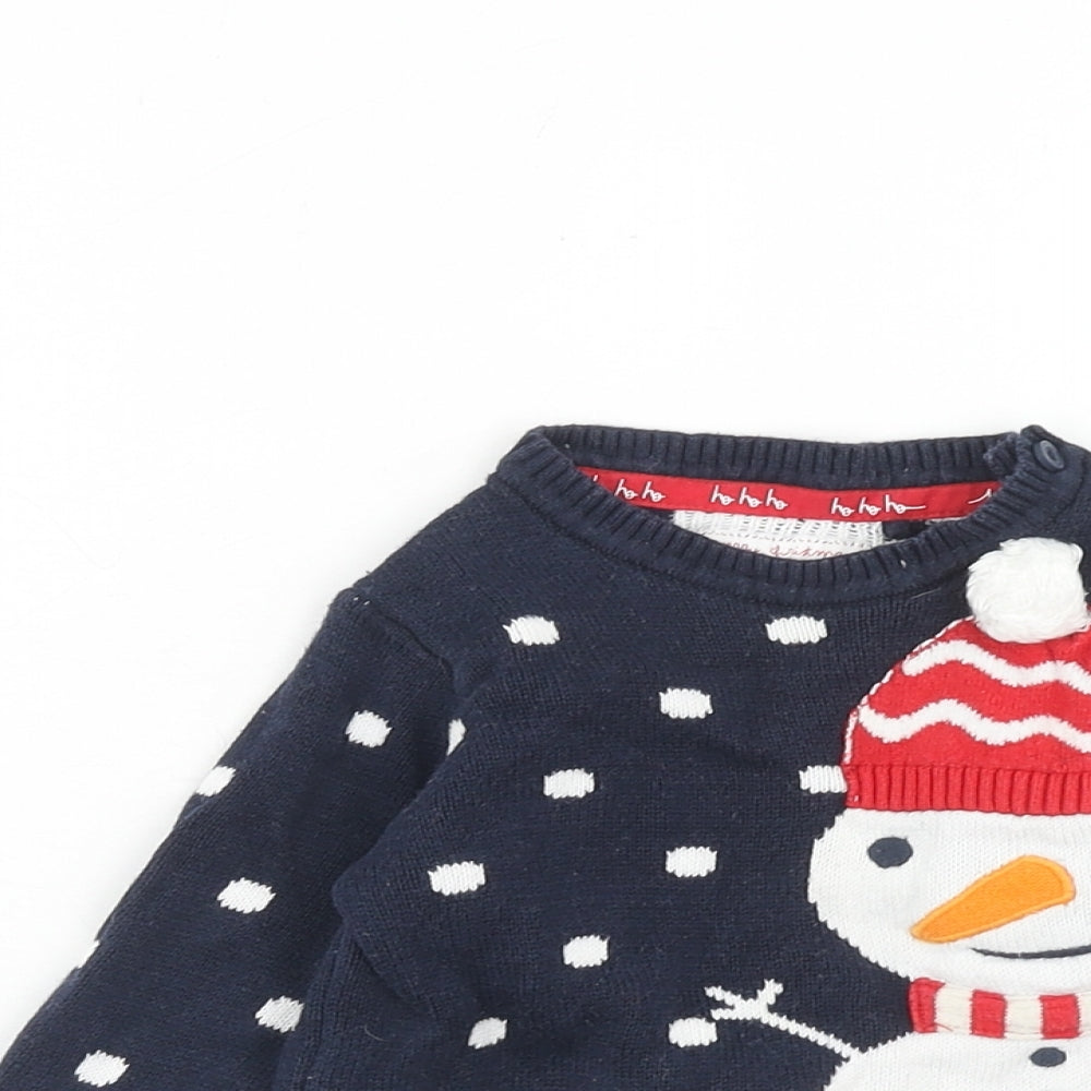 Mothercare Boys Blue Polka Dot Cotton Pullover Jumper Size 6-9 Months Button - Christmas