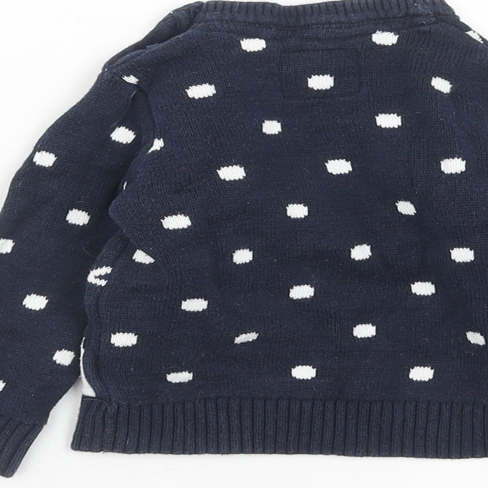 Mothercare Boys Blue Polka Dot Cotton Pullover Jumper Size 6-9 Months Button - Christmas