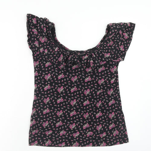 Atmosphere Womens Black Floral Cotton Basic T-Shirt Size 10 Round Neck