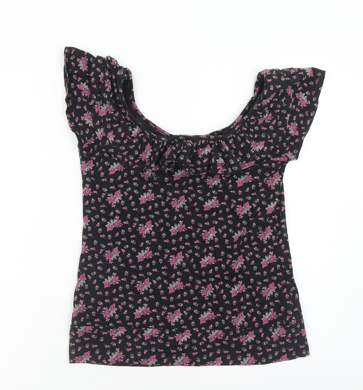 Atmosphere Womens Black Floral Cotton Basic T-Shirt Size 10 Round Neck