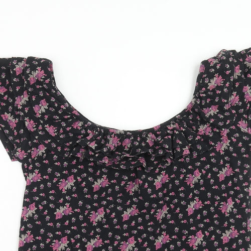 Atmosphere Womens Black Floral Cotton Basic T-Shirt Size 10 Round Neck