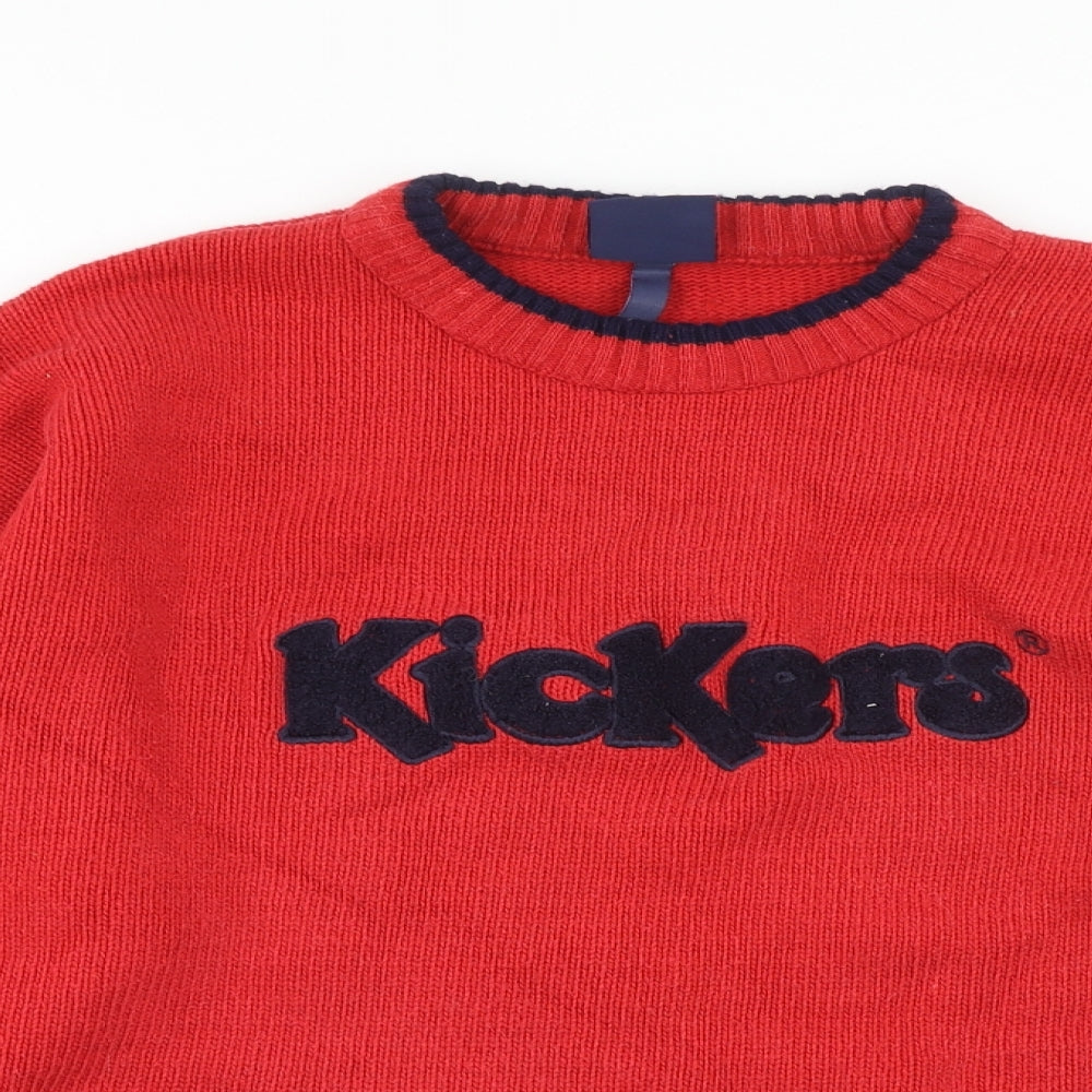 Kickers Mens Red Round Neck Acrylic Pullover Jumper Size S Long Sleeve