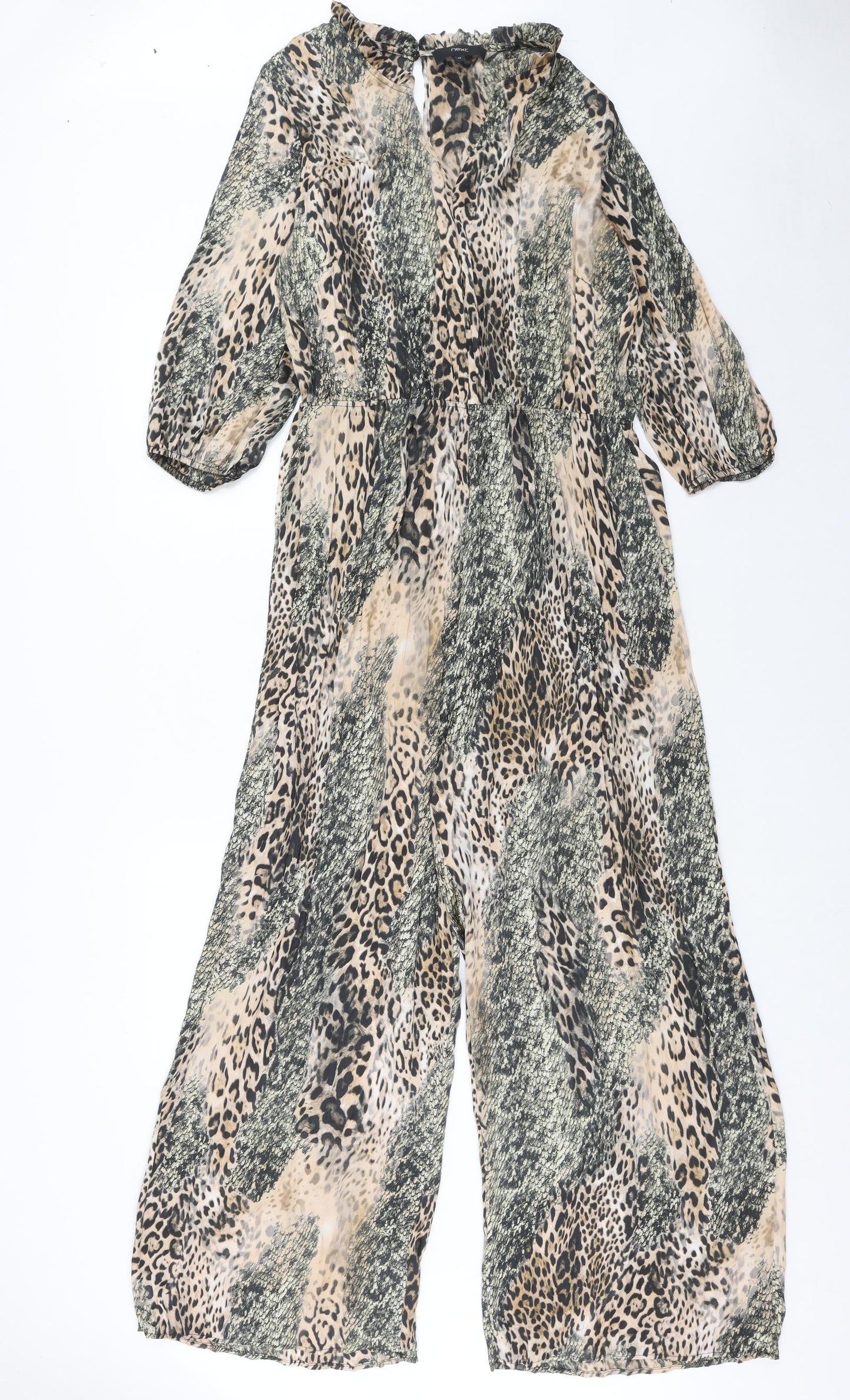 NEXT Womens Brown Geometric Polyester Jumpsuit One-Piece Size 14 Button - Open back and Keyhole Neck