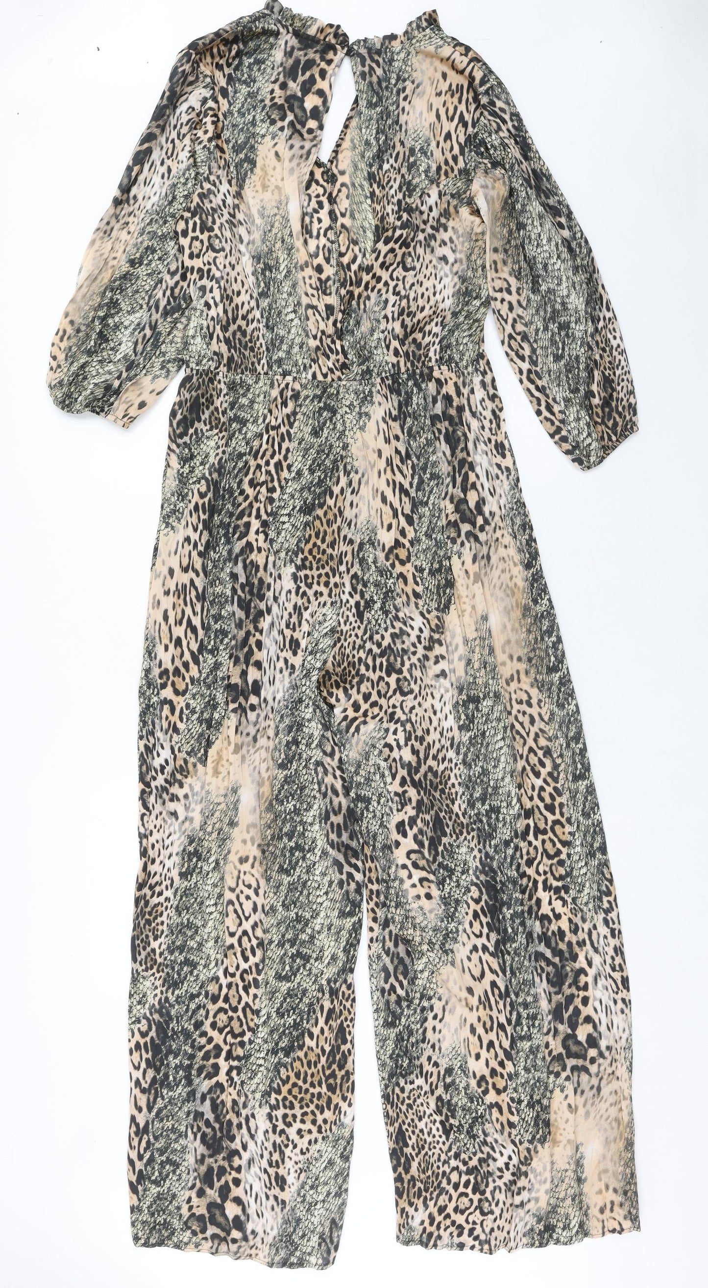 NEXT Womens Brown Geometric Polyester Jumpsuit One-Piece Size 14 Button - Open back and Keyhole Neck