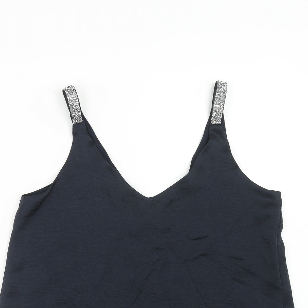 NEXT Womens Blue Polyester Basic Tank Size 10 V-Neck