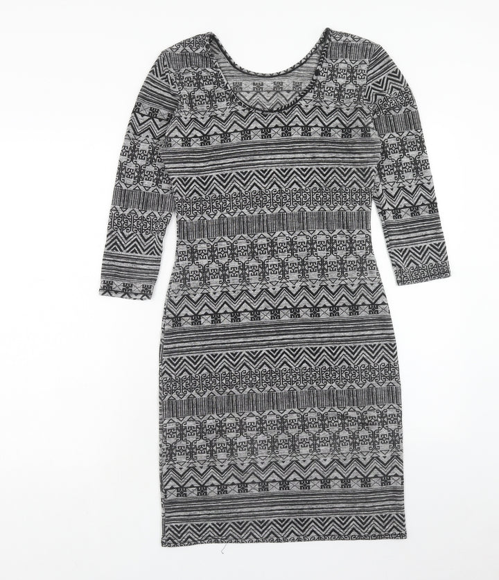 Quiz Womens Grey Geometric Polyester Tank Dress Size 12 Round Neck Pullover