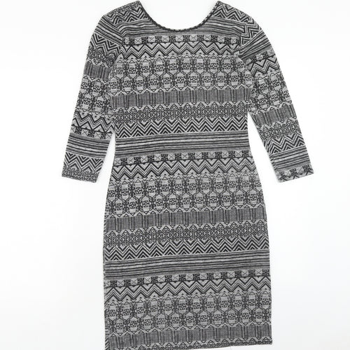 Quiz Womens Grey Geometric Polyester Tank Dress Size 12 Round Neck Pullover