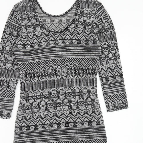 Quiz Womens Grey Geometric Polyester Tank Dress Size 12 Round Neck Pullover