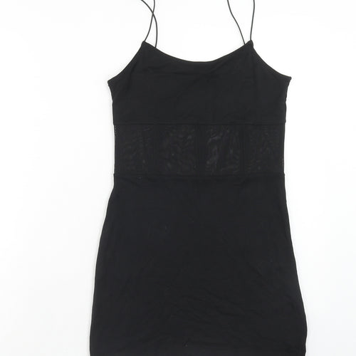 H&M Womens Black Viscose Slip Dress Size S Round Neck Pullover