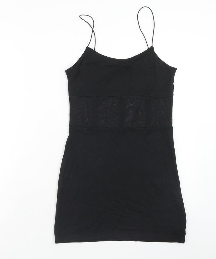 H&M Womens Black Viscose Slip Dress Size S Round Neck Pullover