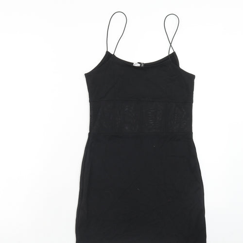 H&M Womens Black Viscose Slip Dress Size S Round Neck Pullover