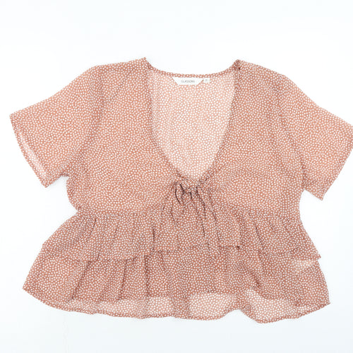 Glassons Womens Pink Polka Dot Polyester Cropped Blouse Size 12 V-Neck