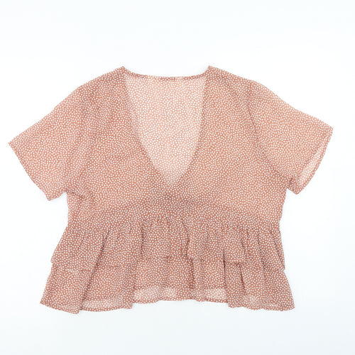 Glassons Womens Pink Polka Dot Polyester Cropped Blouse Size 12 V-Neck