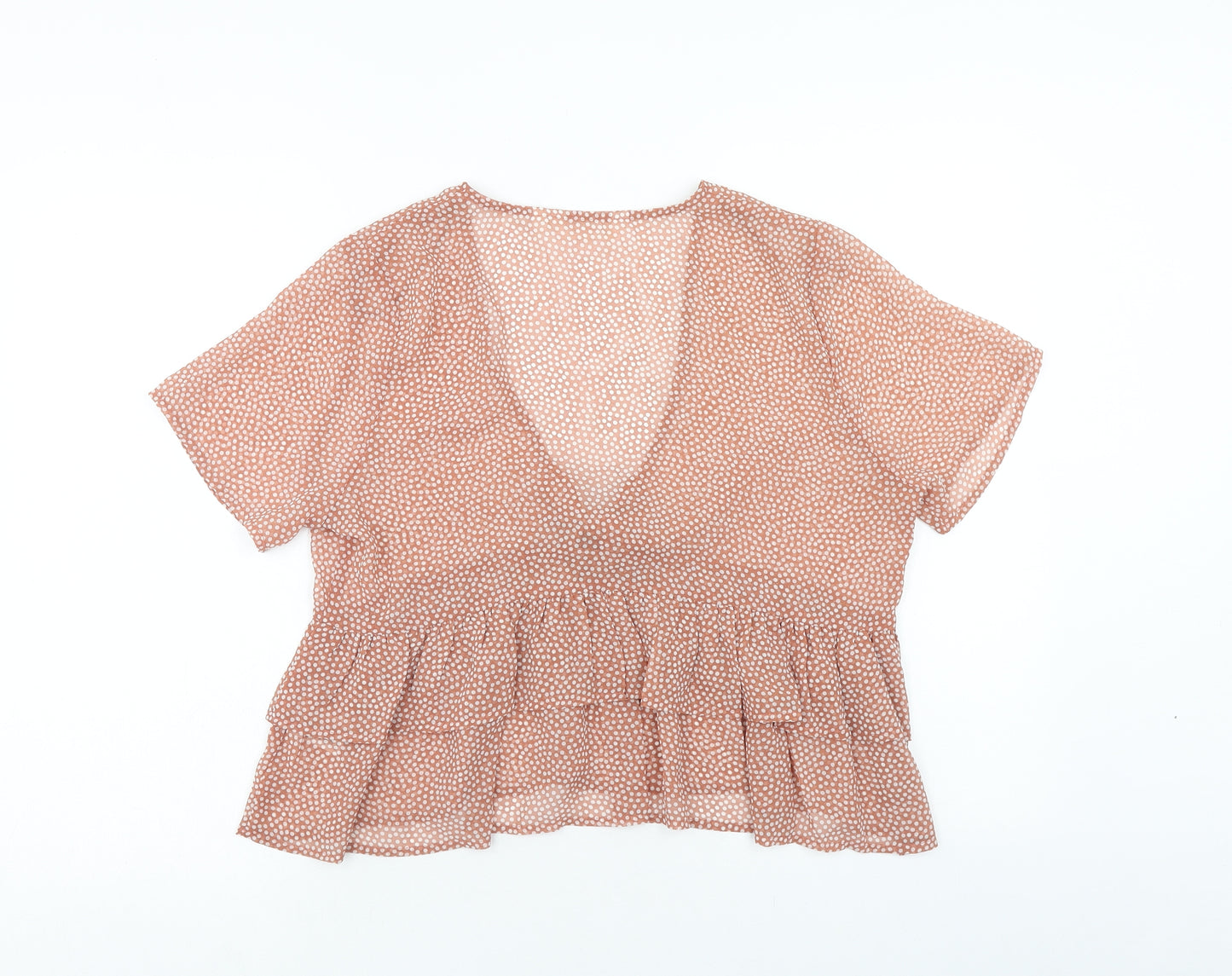 Glassons Womens Pink Polka Dot Polyester Cropped Blouse Size 12 V-Neck