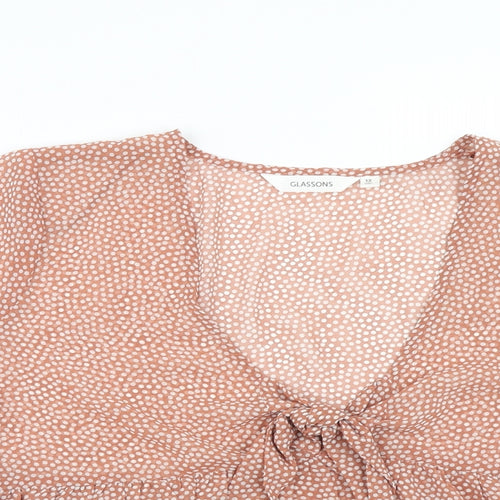 Glassons Womens Pink Polka Dot Polyester Cropped Blouse Size 12 V-Neck