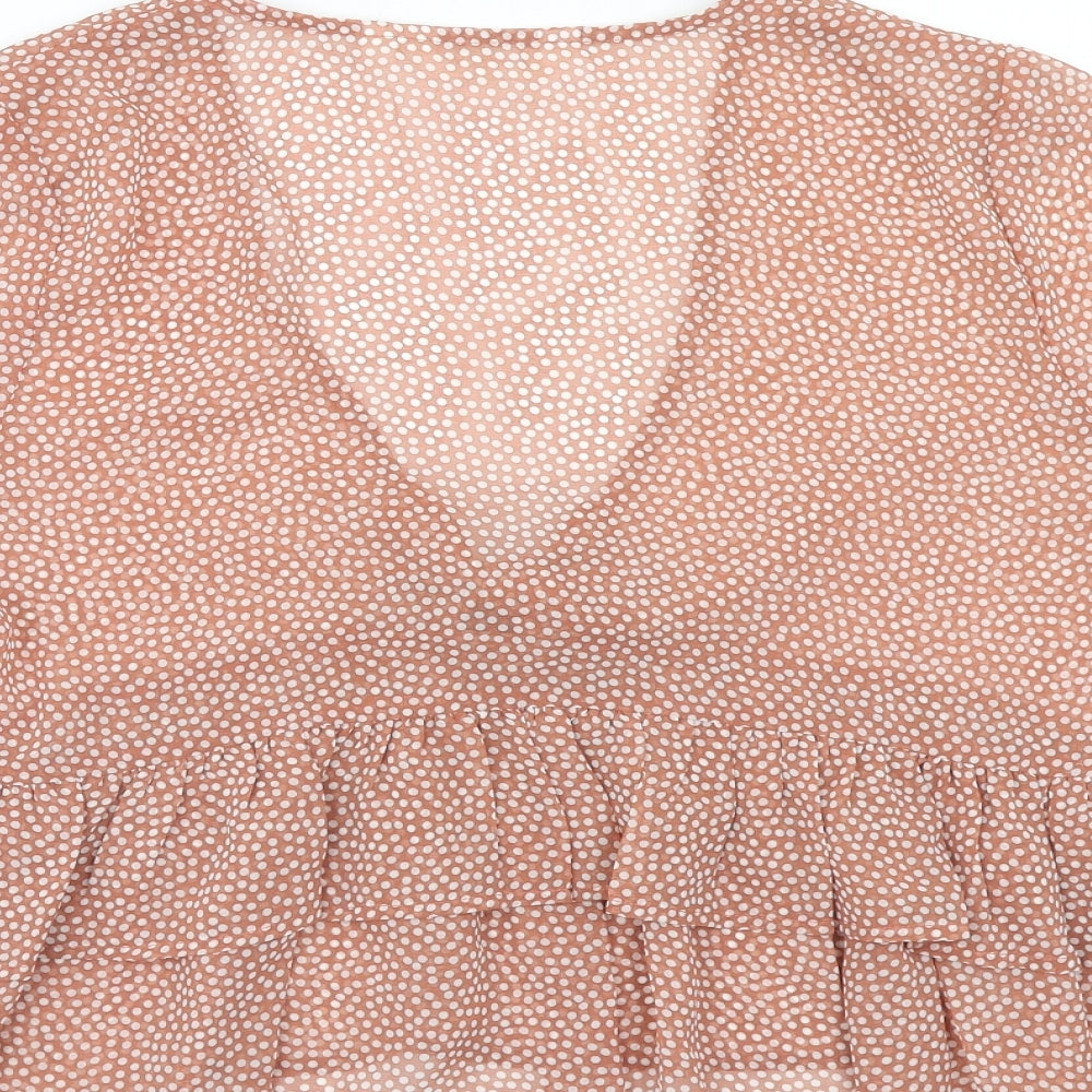 Glassons Womens Pink Polka Dot Polyester Cropped Blouse Size 12 V-Neck