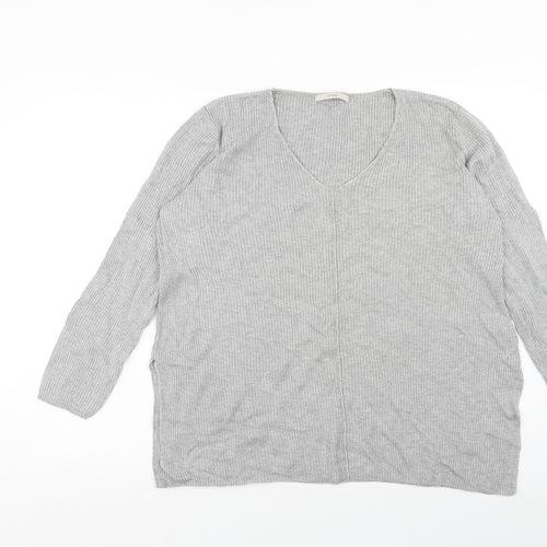 George Womens Grey V-Neck Viscose Pullover Jumper Size 16