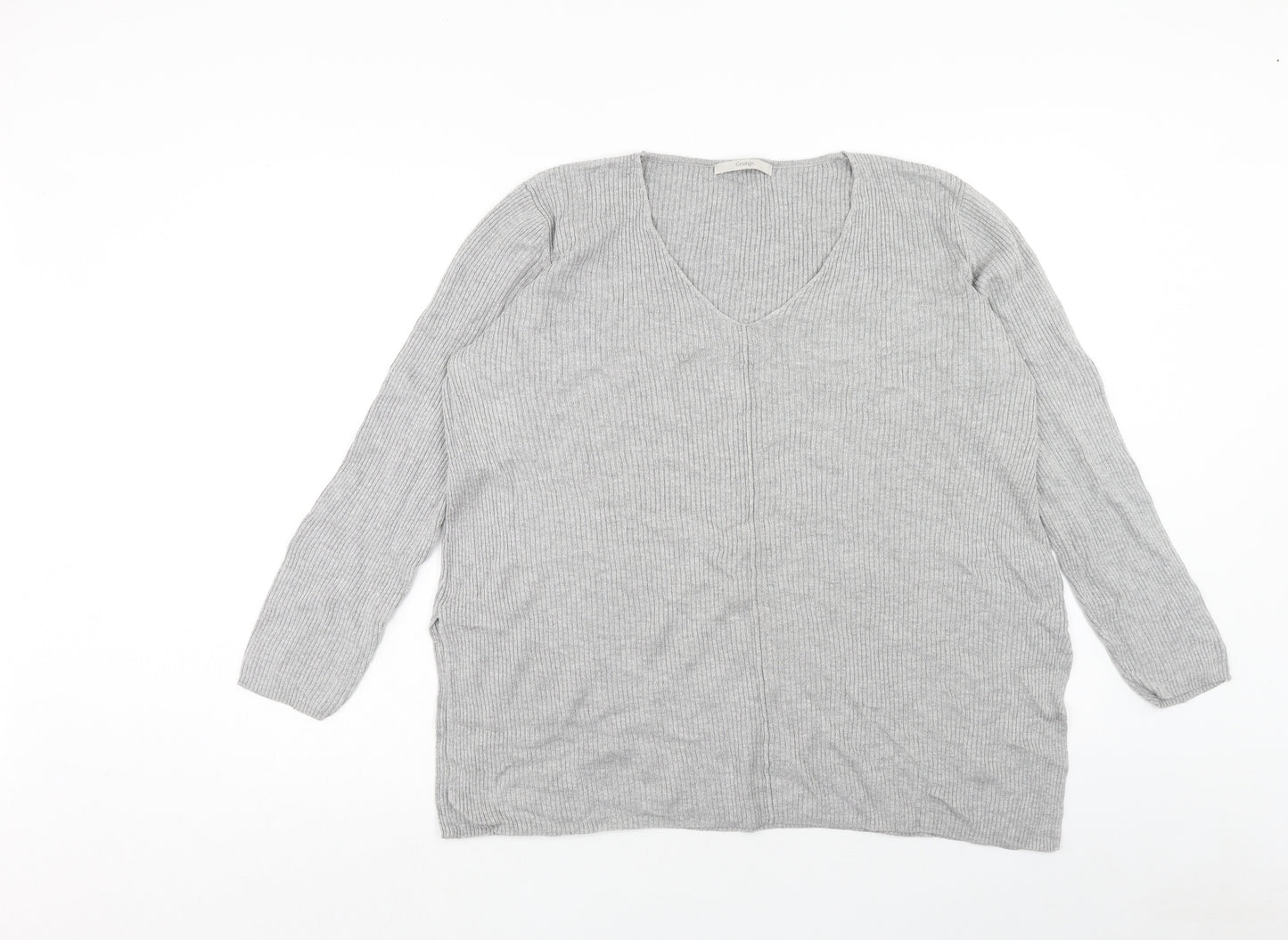 George Womens Grey V-Neck Viscose Pullover Jumper Size 16