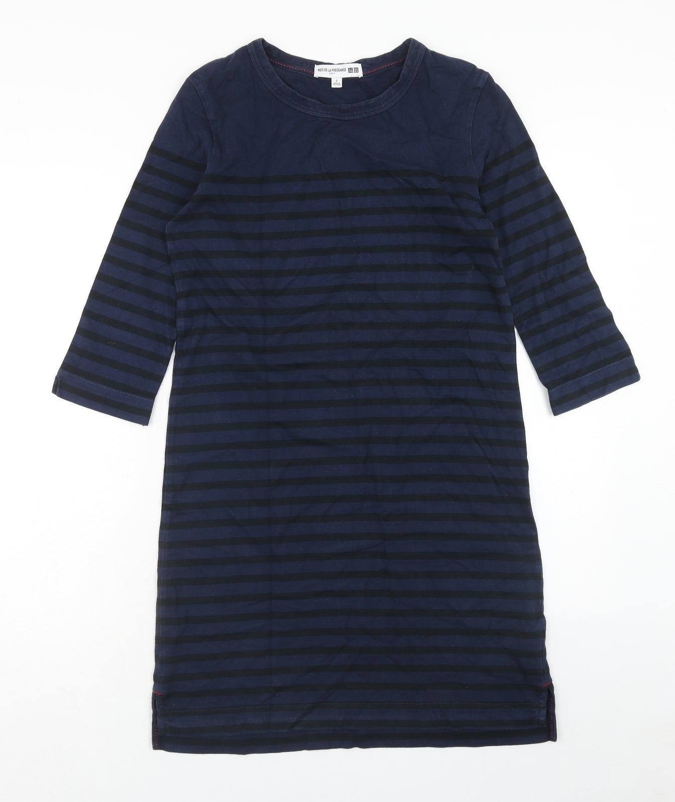 Uniqlo Womens Blue Striped Cotton Shift Size S Round Neck Pullover