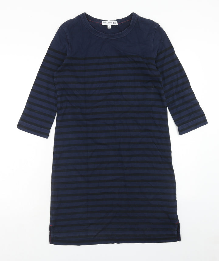 Uniqlo Womens Blue Striped Cotton Shift Size S Round Neck Pullover